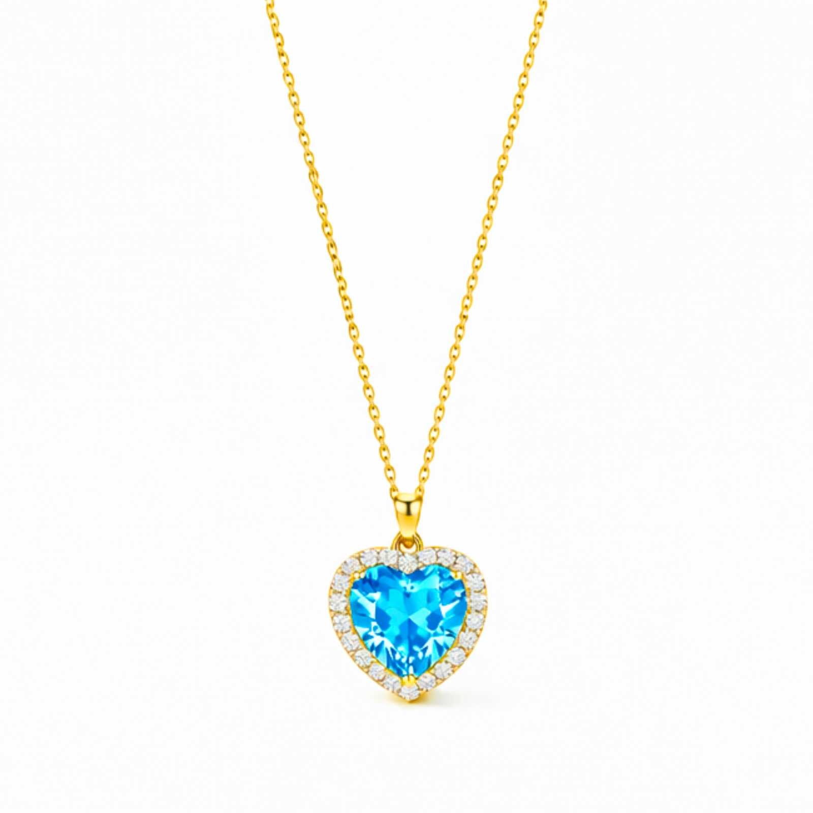 Zavera Gold Plated Blue Heart Crystal Pendant