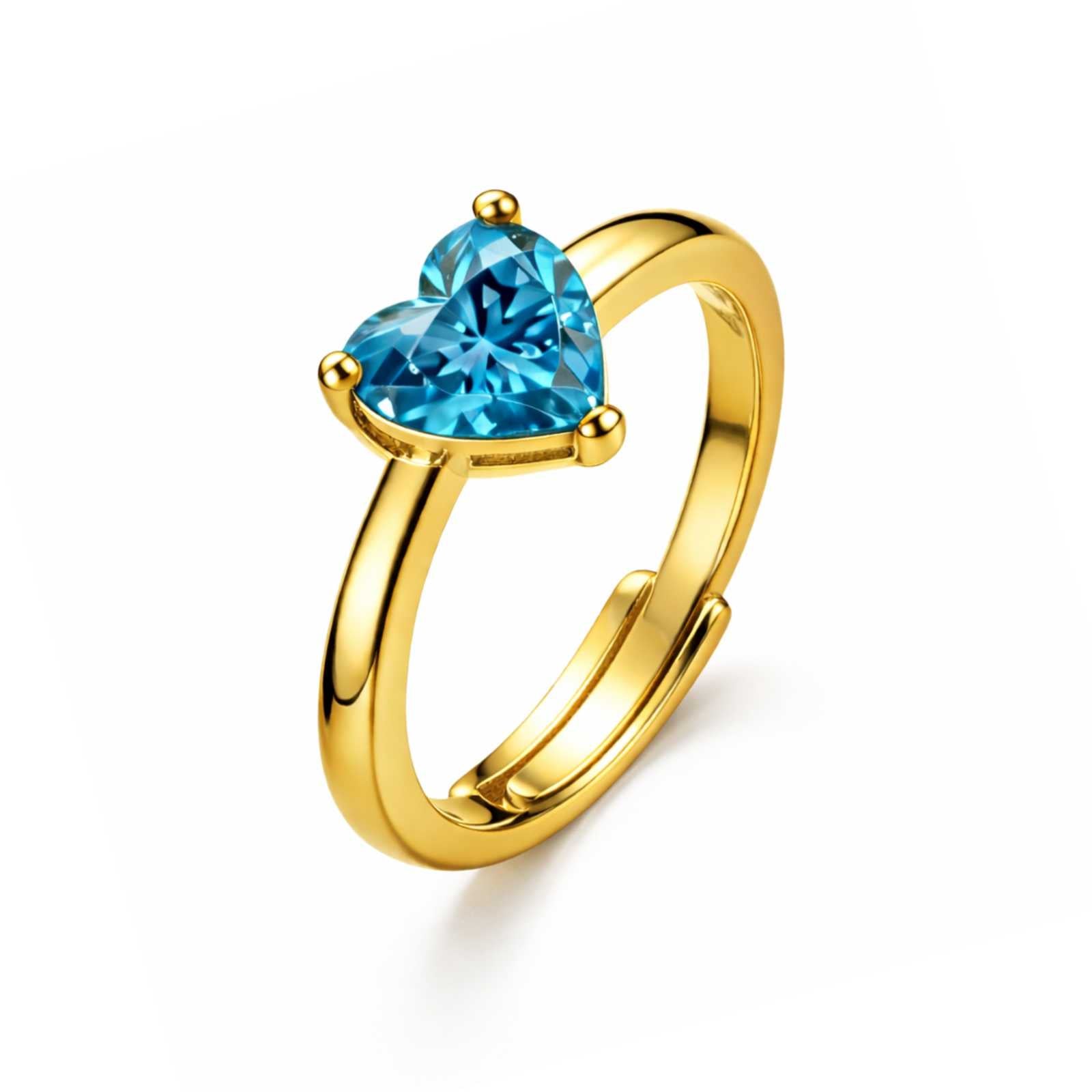Blue Heart Gold Plated Adjustable Ring