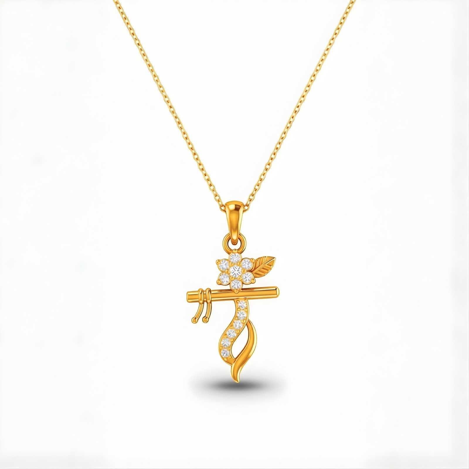 Zavera Lord Krishna Flute Design Gold Plated Pendant