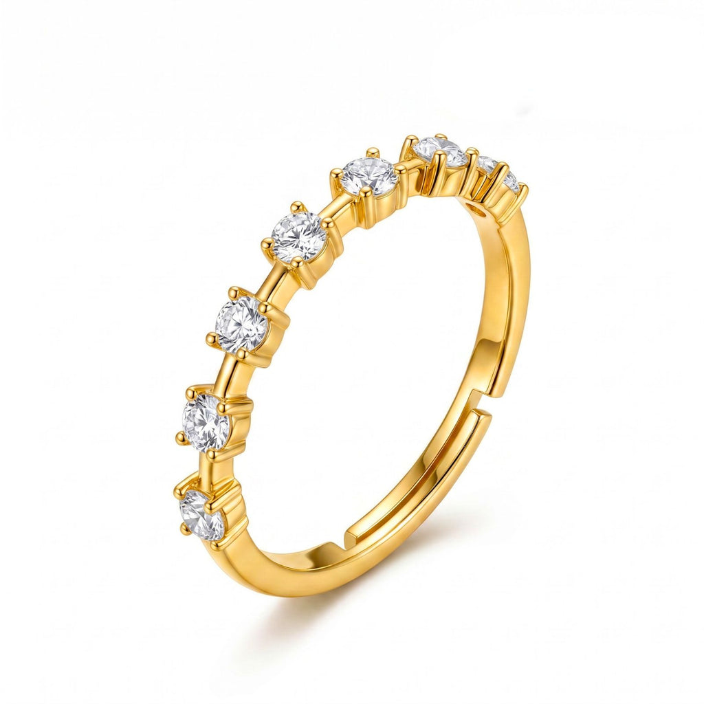 Zavera Brass 22K Delicate Diamond Band Gold Plated Adjustable Ring For Women