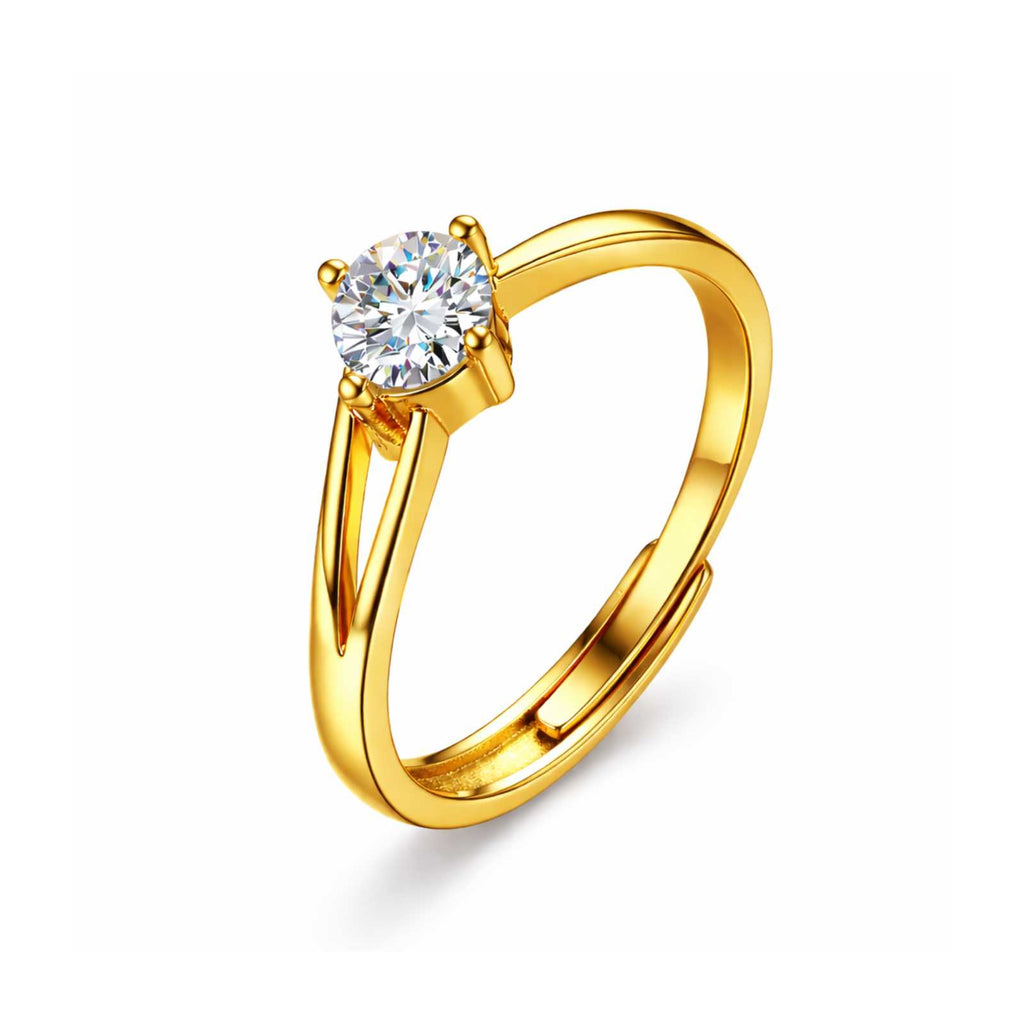 Minimal Pure Gold Plated Solitaire Adjustable Ring