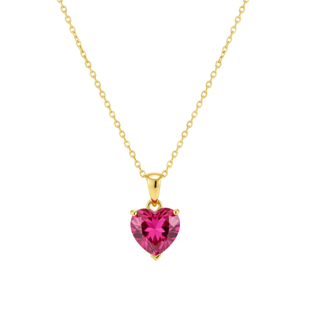 Zavera Dark Pink Heart Shape Crystal Pendant Gold Plated