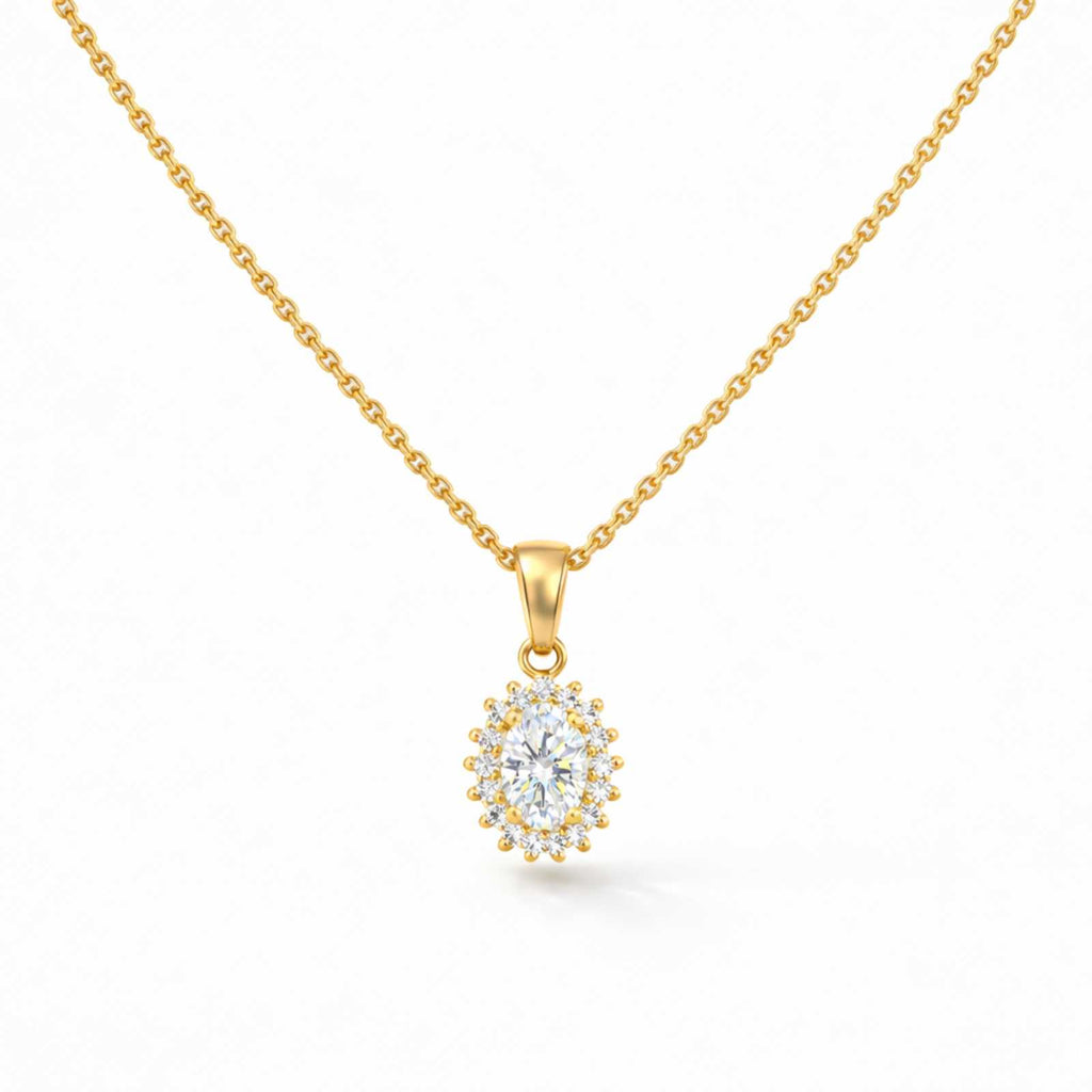 Zavera Floral Oval Gold Plated Pendant Necklace