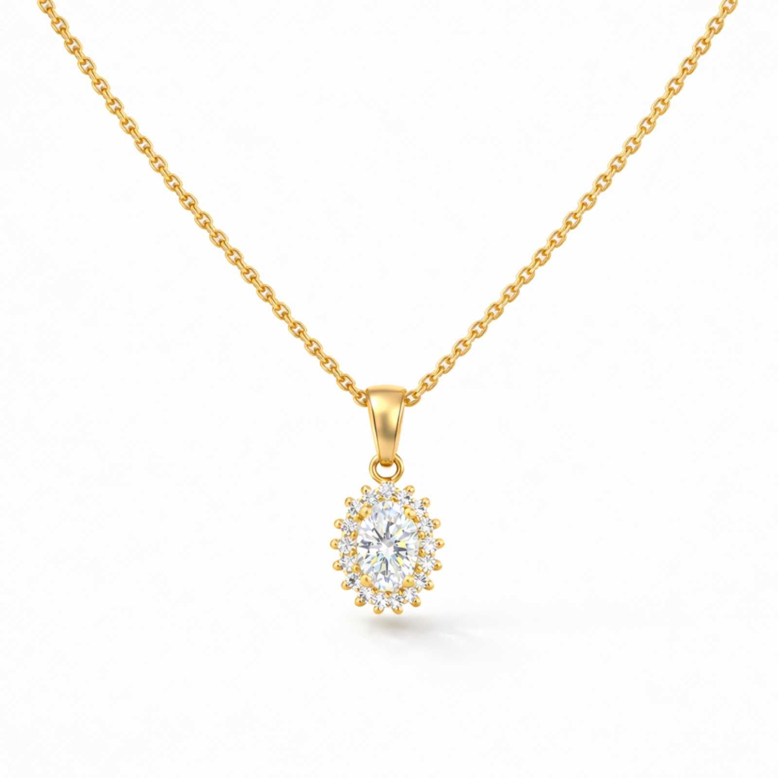 Zavera Floral Oval Gold Plated Pendant Necklace