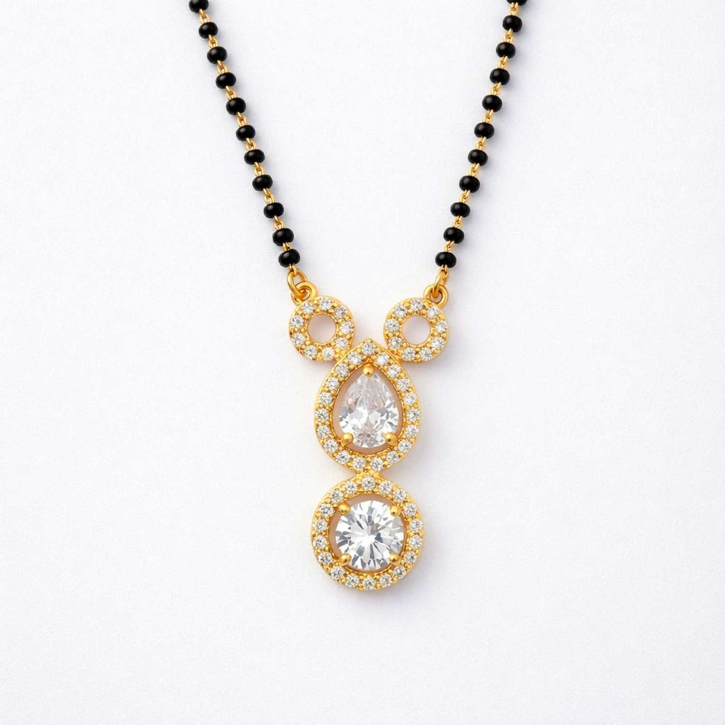Zavera Diamond Design Gold Plated Mangalsutra Pendant with Black Beads Chain