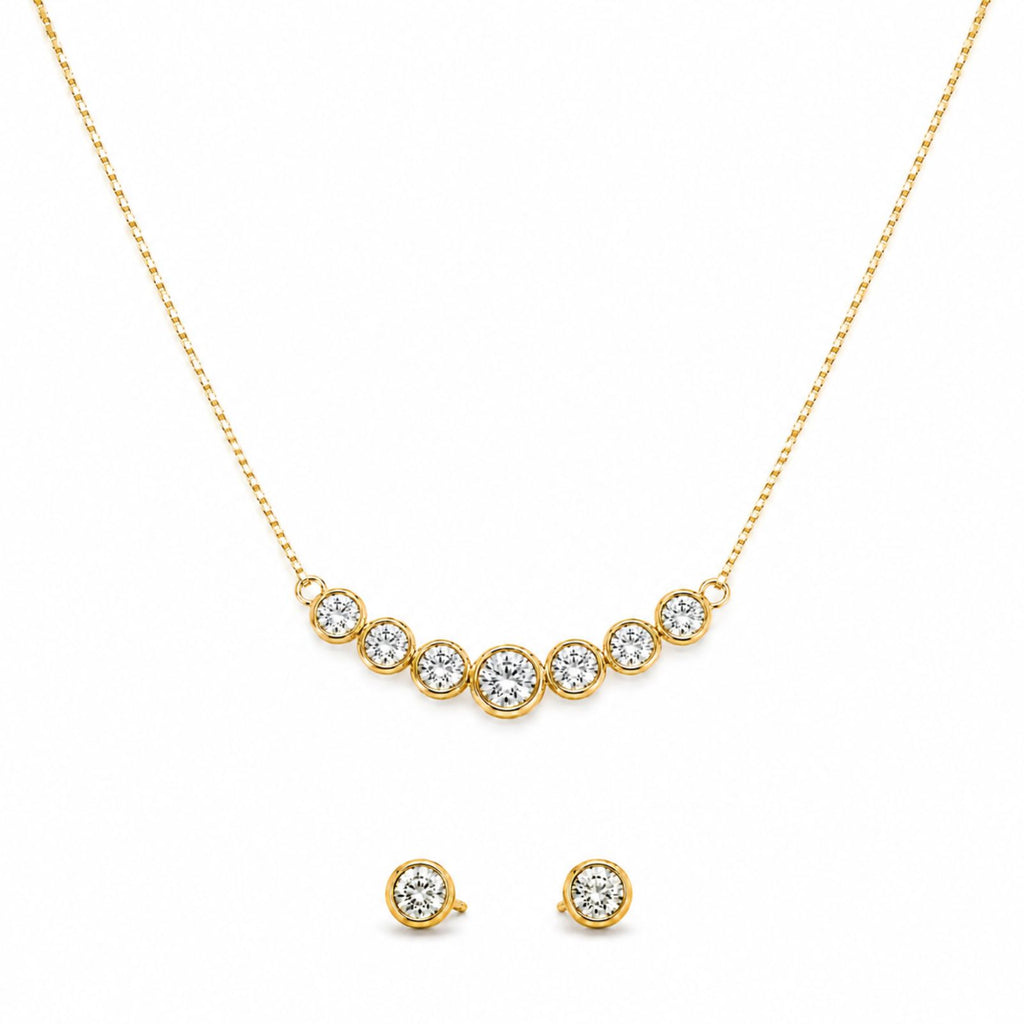Zavera Gold Plated American Diamond Pendant with Stud Earrings for Women