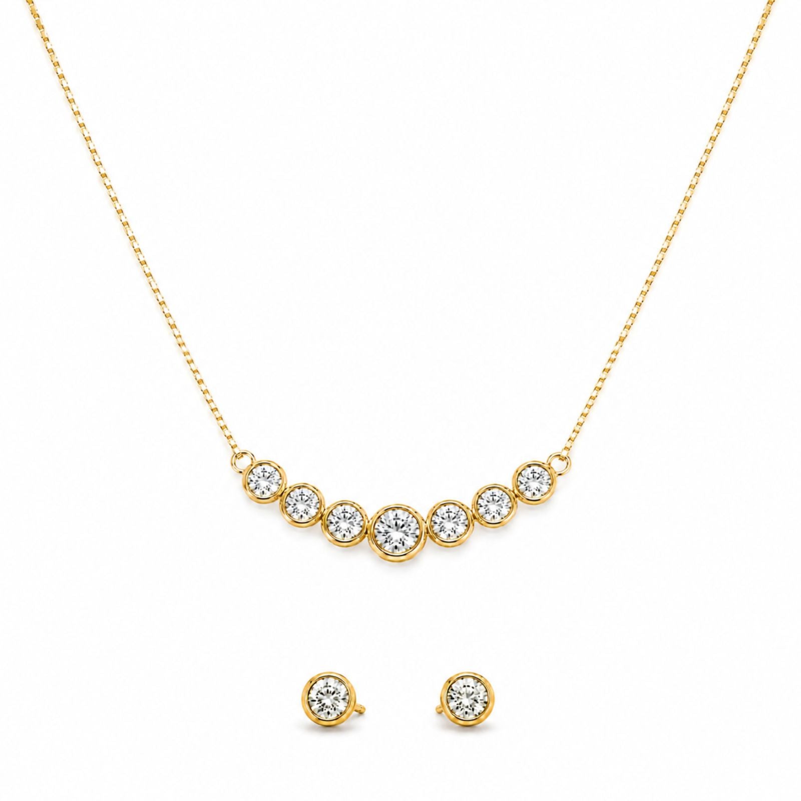 Zavera Gold Plated American Diamond Pendant with Stud Earrings for Women