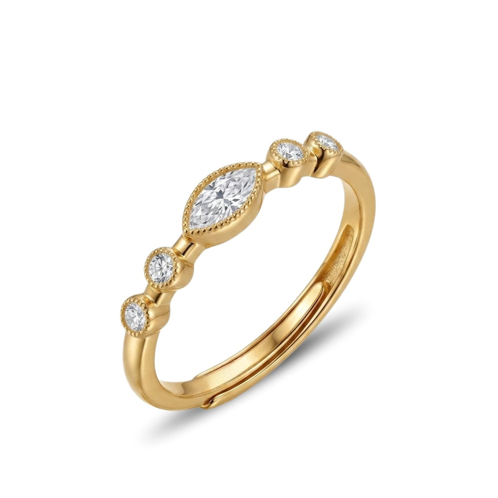 Zavera Brass 22K Marquise Halo American Diamond Gold Plated Ring For Women