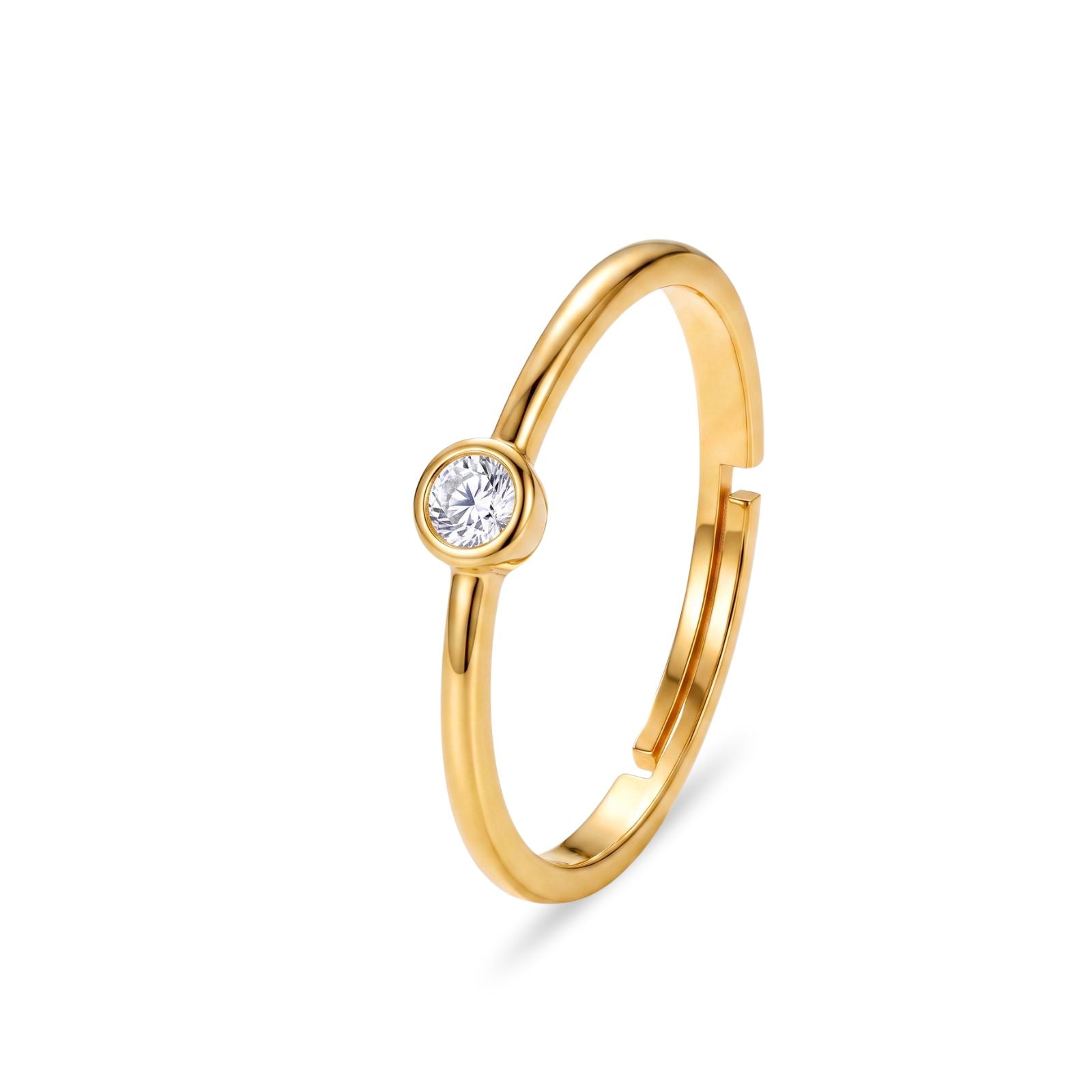 Zavera Brass 22K Classic Solitaire Gold Plated Adjustable Ring For Women