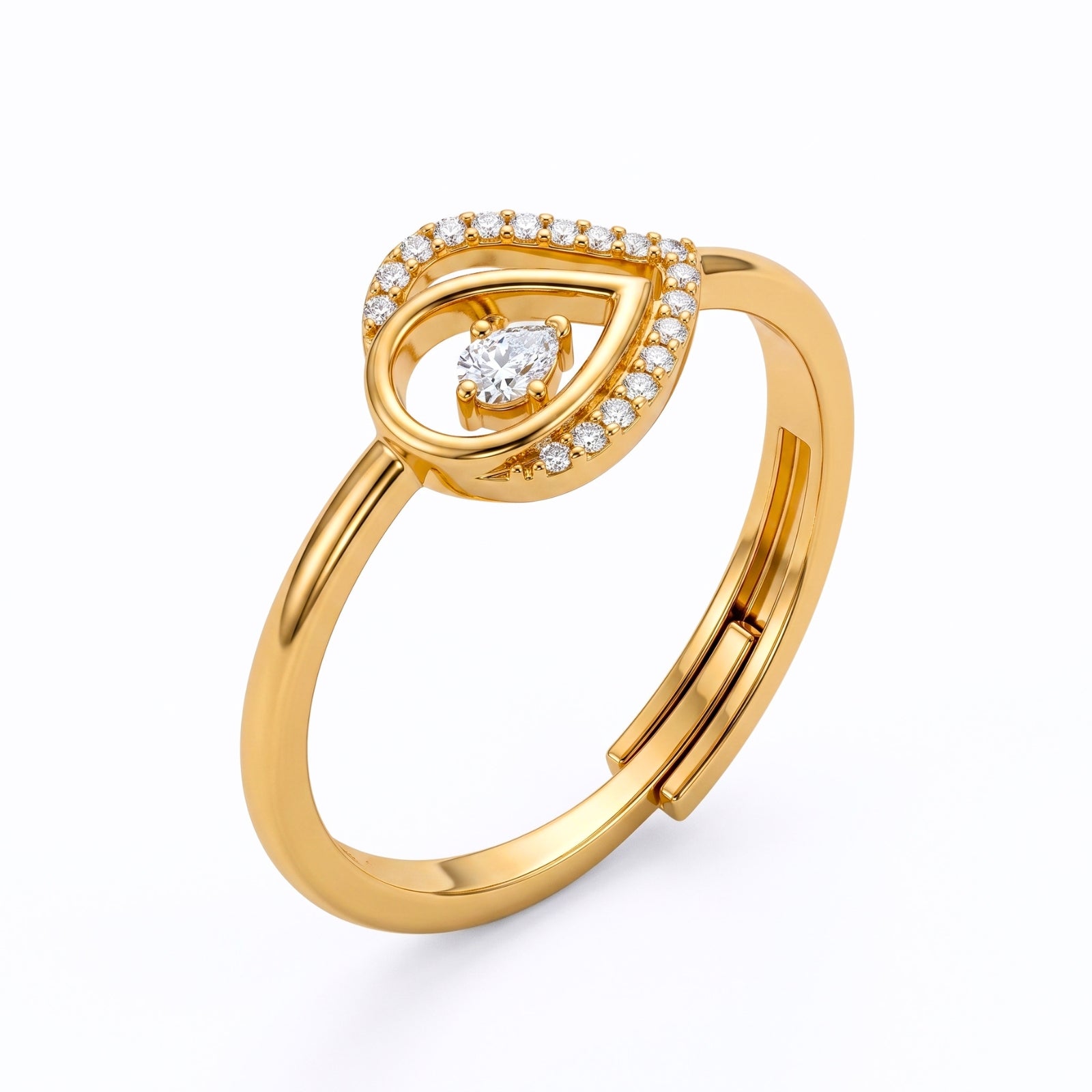Zavera Brass 22K Teardrop Halo Gold Plated Leaf Ring For Women