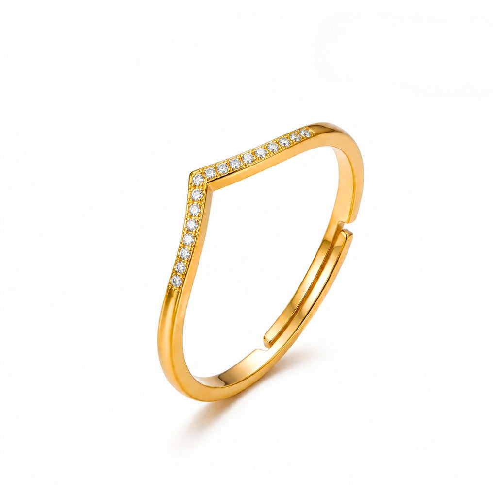 Zavera Brass 22K Adjustable V Shape Gold Plated Ring For Women