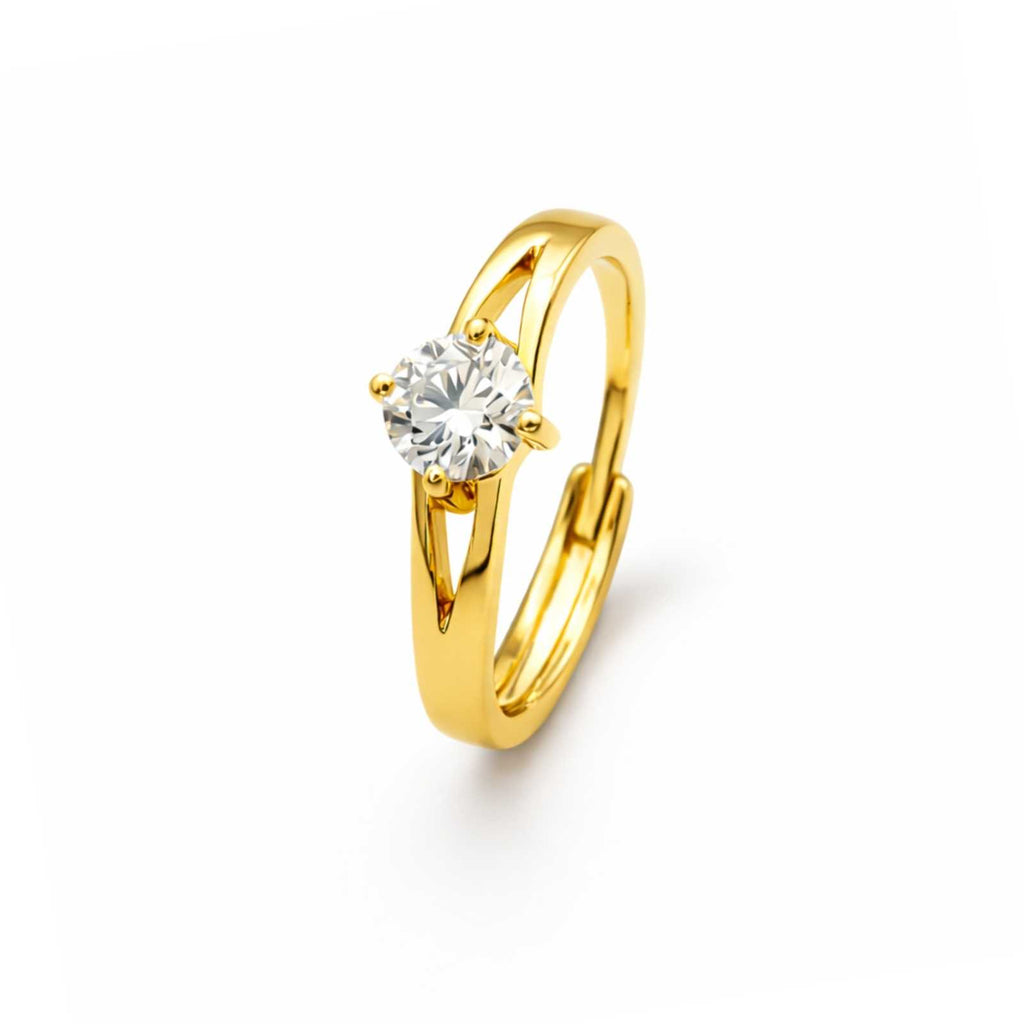 Wave Minimal Solitaire Gold Plated Adjustable Ring