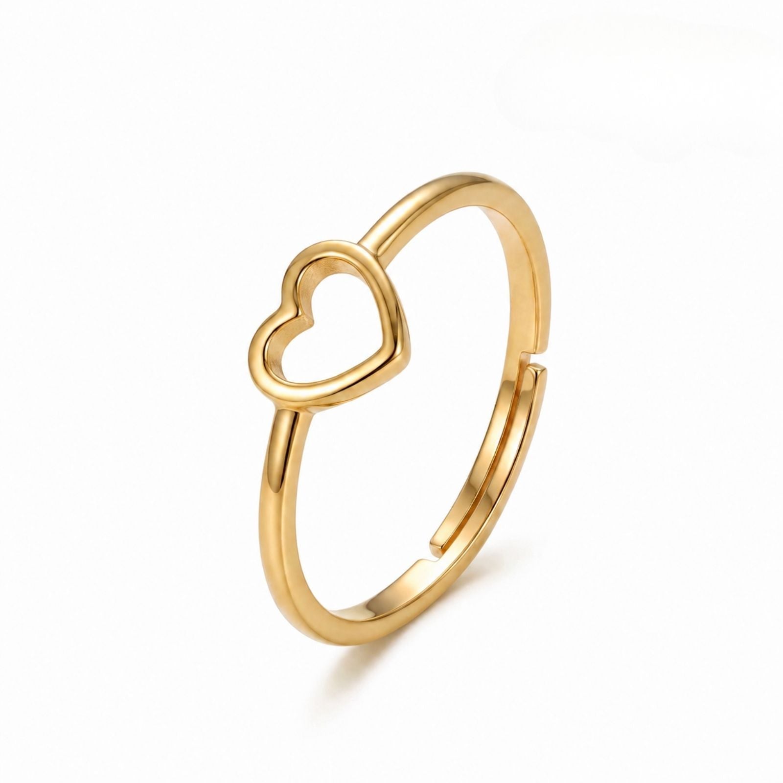 Zavera Brass 22K Open Heart Gold Plated Adjustable Ring For Women