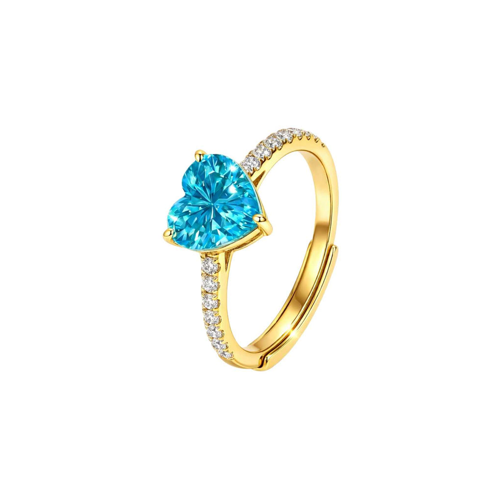 Gold Plated Premium Aqua Blue Heart Adjustable Ring