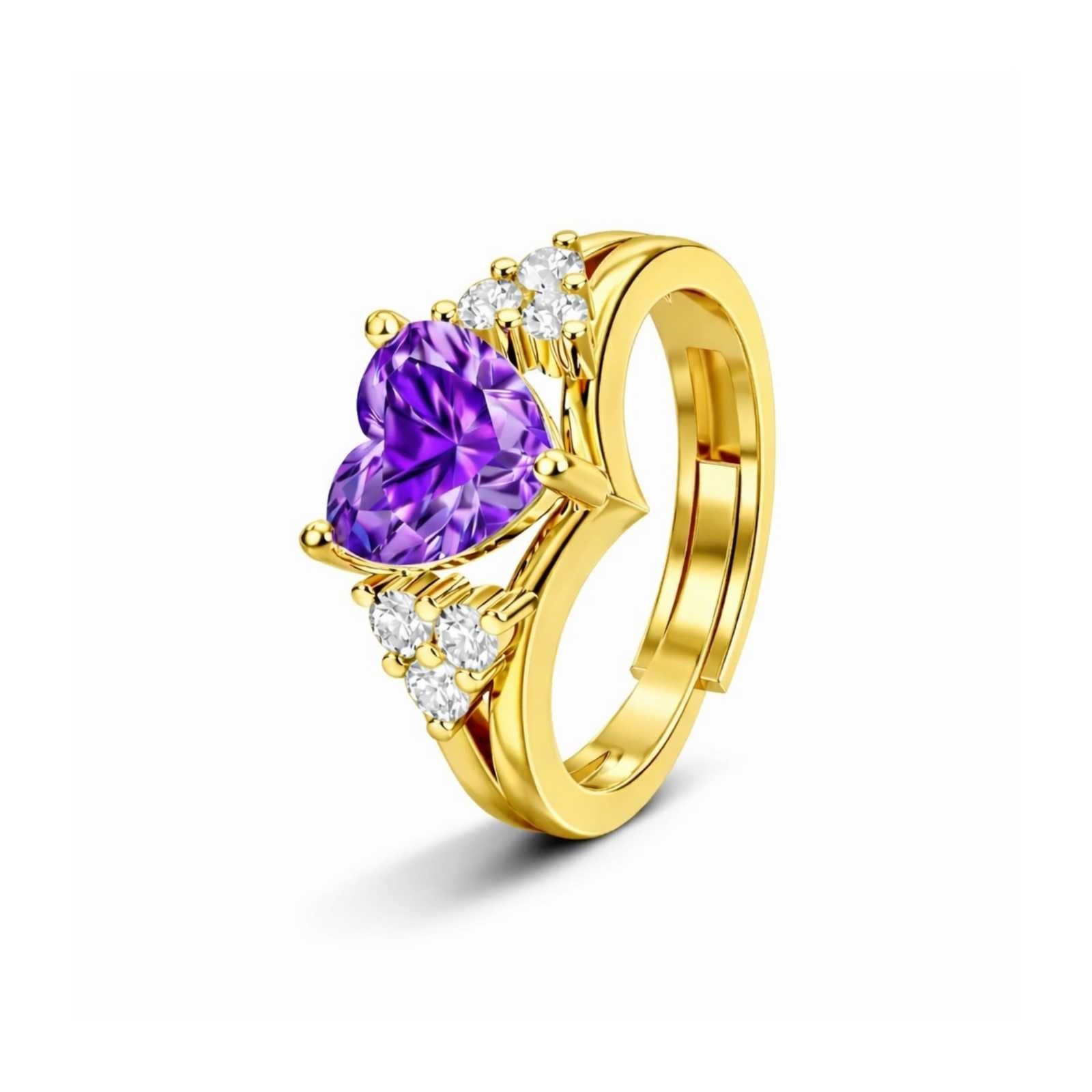 Gold Plated Royal Amethyst Diamond Love Adjustable Ring