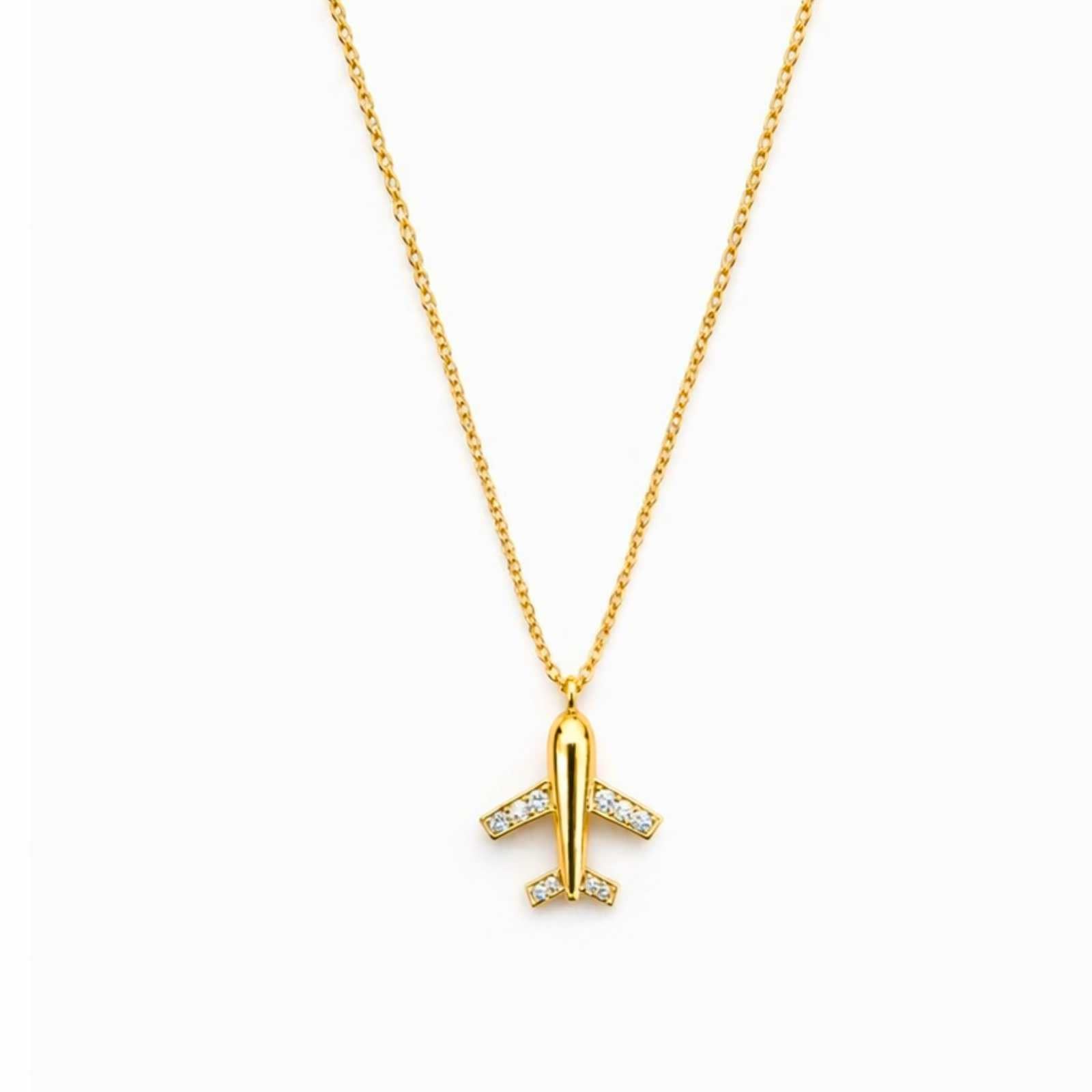 Zavera Gold Plated Airplane Crystal Pendant