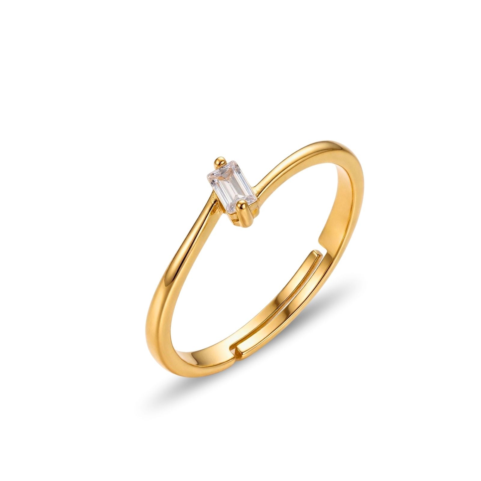 Zavera Brass 22K Minimal Emerald Cut Solitaire Gold Plated Ring For Women