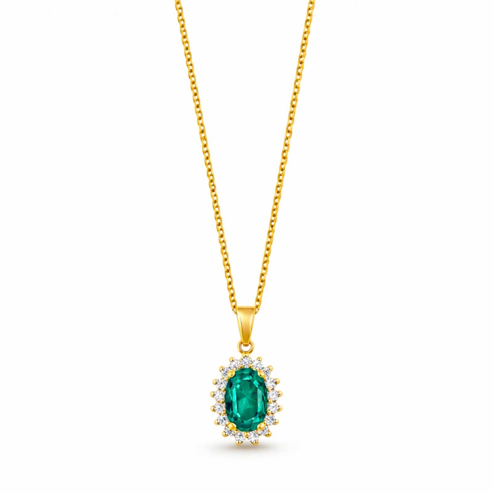 Zavera Gold Plated Emerald Oval Halo Pendant