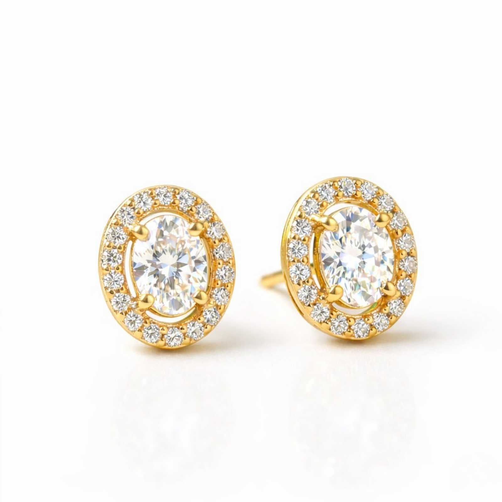 Zavera Gold Plated Round American Diamond Stud Earrings for Women