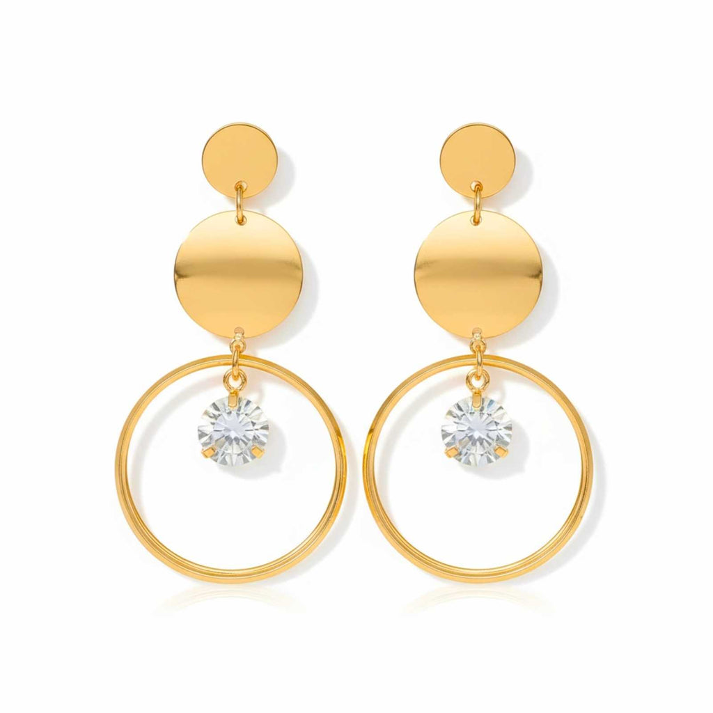 Minimal Round Disc Gold Plated Drop Earrings For Women