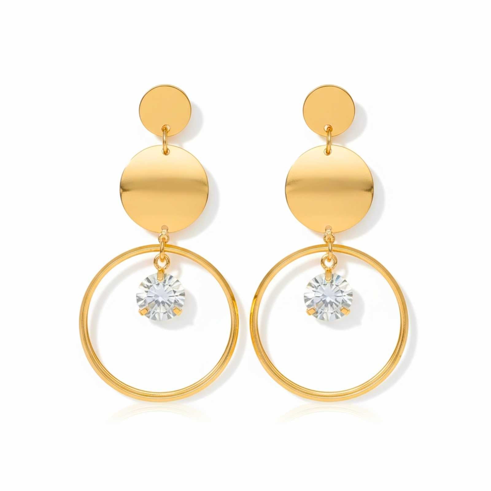 Minimal Round Disc Gold Plated Drop Earrings For Women