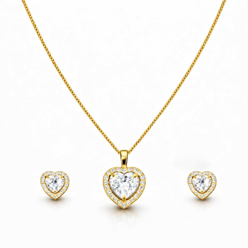 Zavera Heart Diamond Gold Plated Pendant Set with Earrings