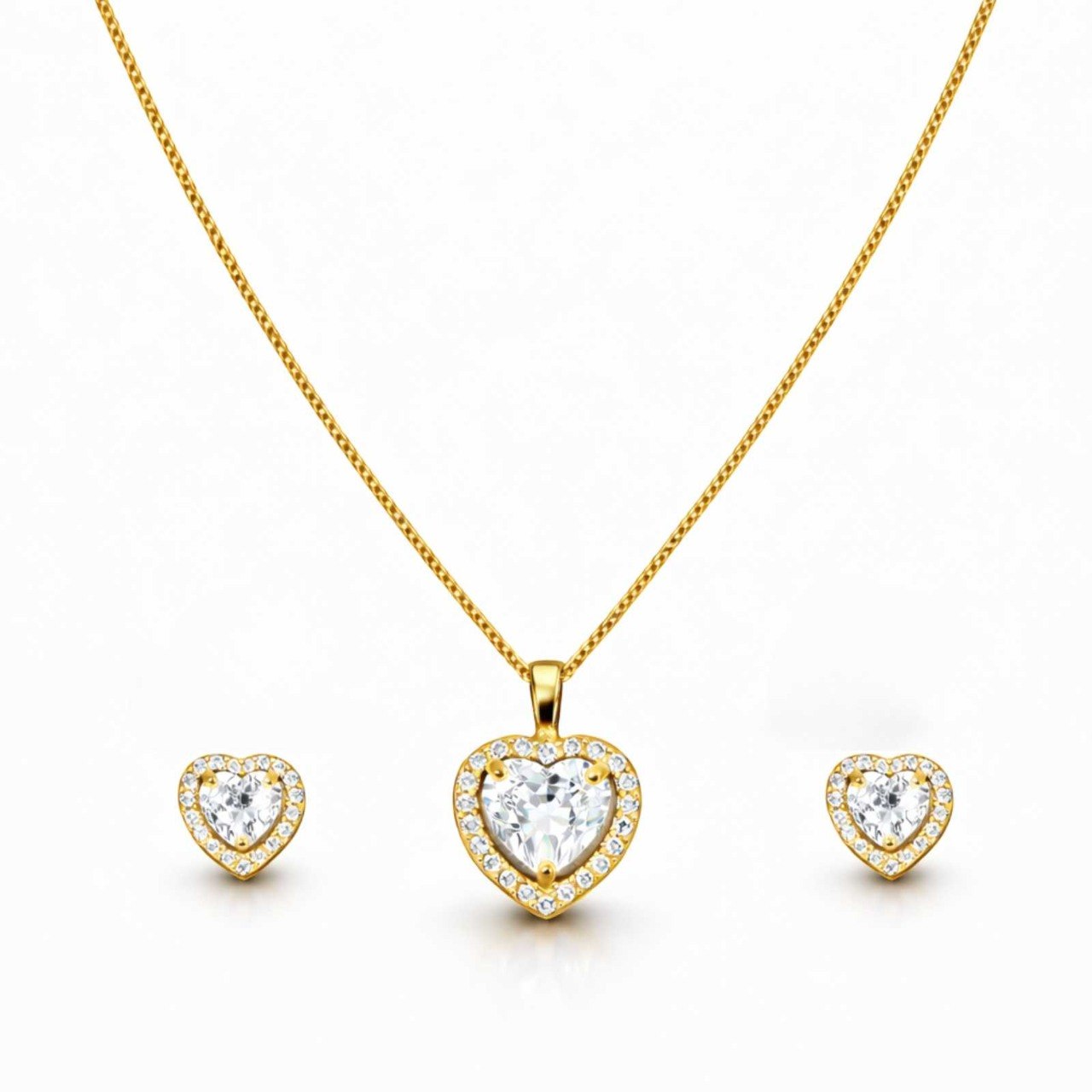 Zavera Heart Diamond Gold Plated Pendant Set with Earrings
