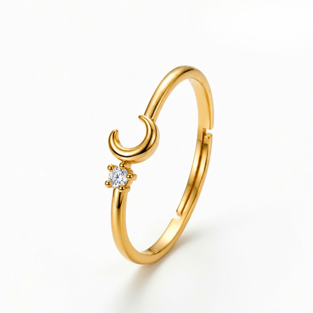 Zavera Brass 22K Dainty Crescent Moon Gold Plated Ring For Women