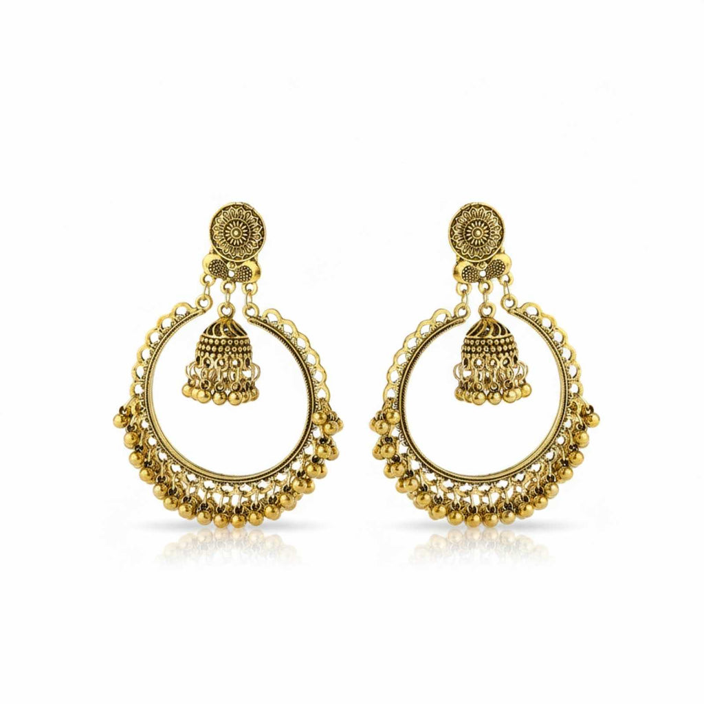 Traditional Chandbali Jhumka Gold Plated Earrings For Women