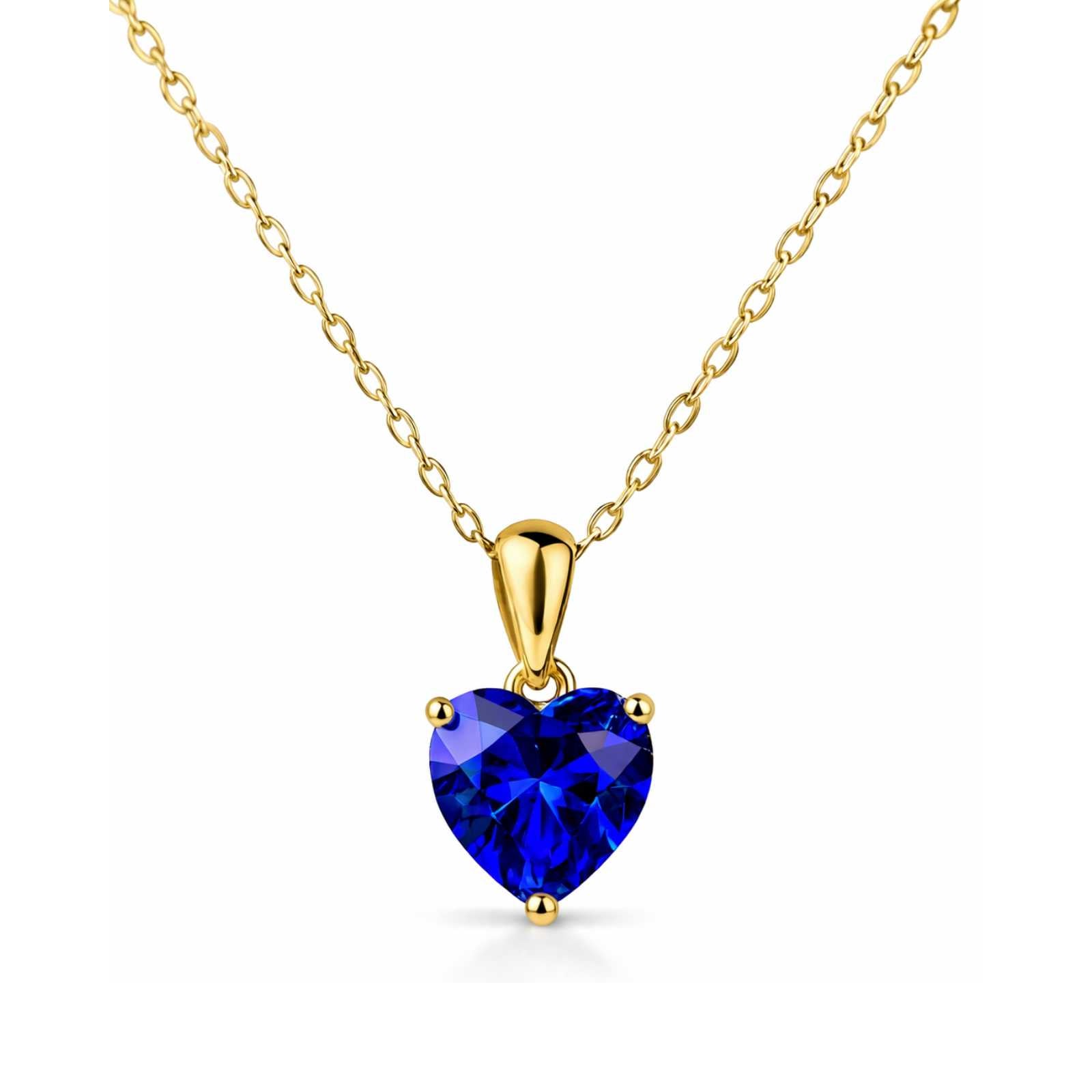 Zavera Royal Blue Heart Shape Crystal Pendant Gold Plated