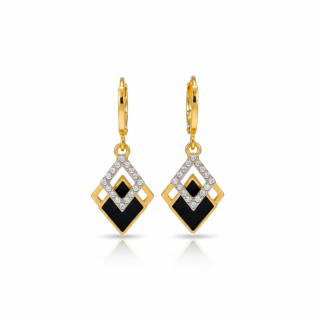 Black Enamel Square Gold Plated Earrings For Women