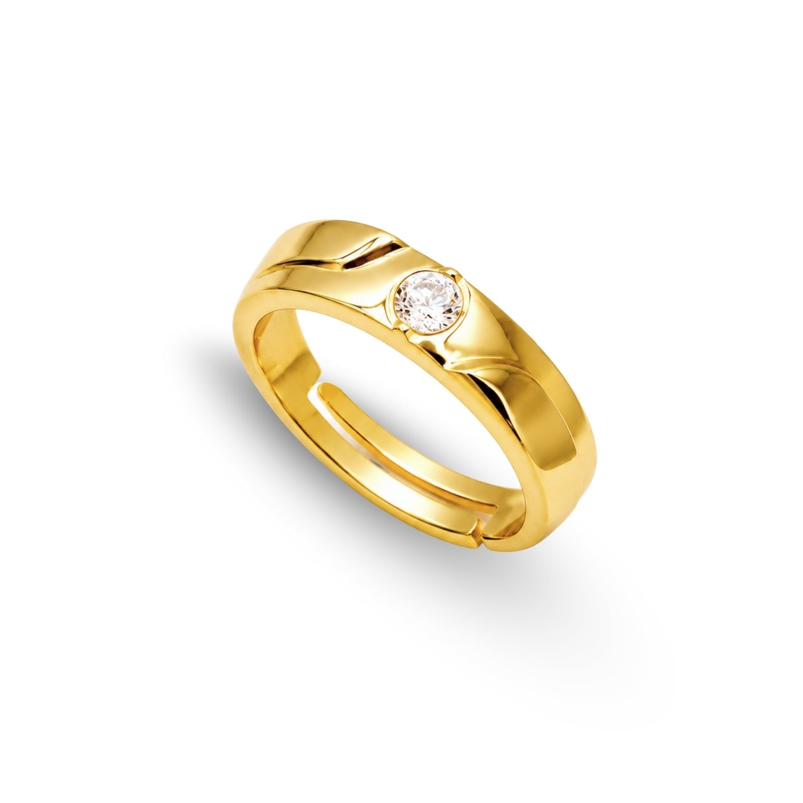 Zavera Brass 22K Adjustable Solitaire American Diamond Gold Plated Ring For Women