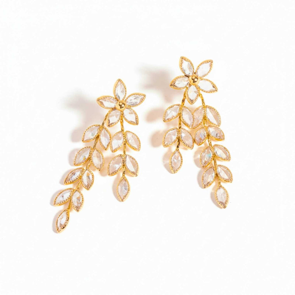 Marquise Crystal Floral Gold Plated Drop Earrings For Women