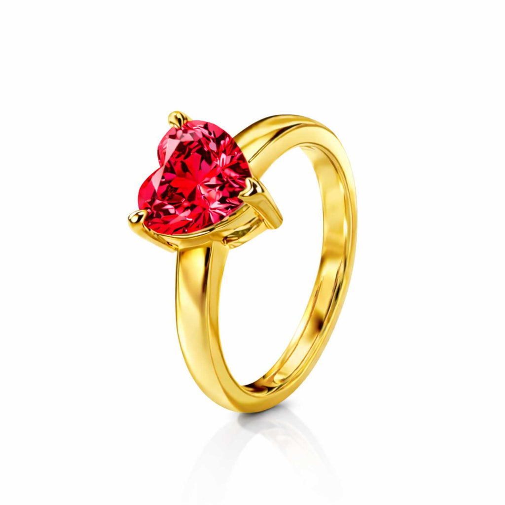 Gold Plated Ruby Heart Adjustable Ring