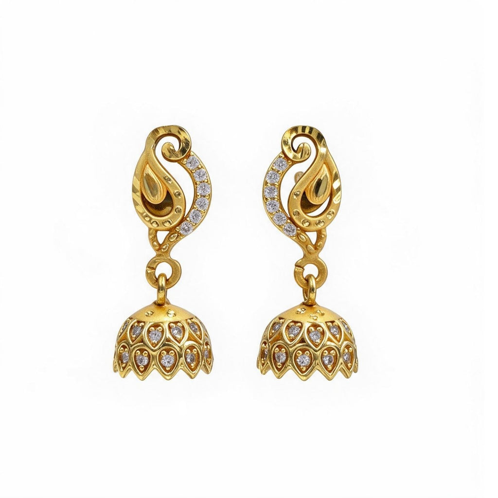Zavera Gold Plated American Diamond Jhumka Earrings for Women