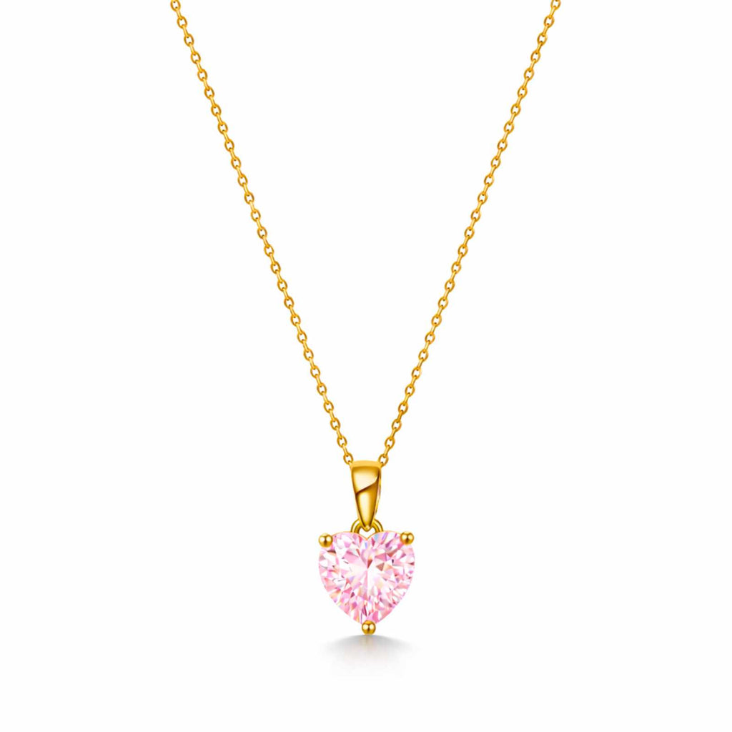 Zavera Pink Heart Shape Crystal Pendant Gold Plated