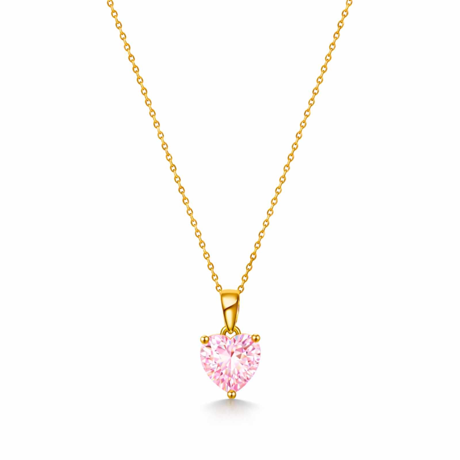 Zavera Pink Heart Shape Crystal Pendant Gold Plated