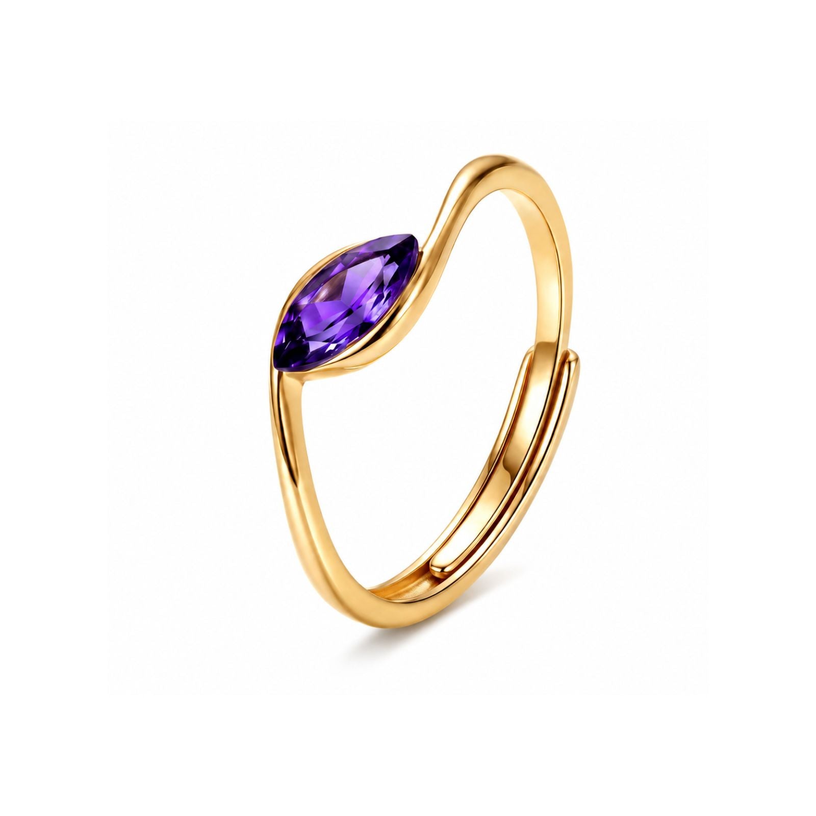 Zavera Brass 22K  Marquise Cut Purple Crystal Gold Plated Ring For Women