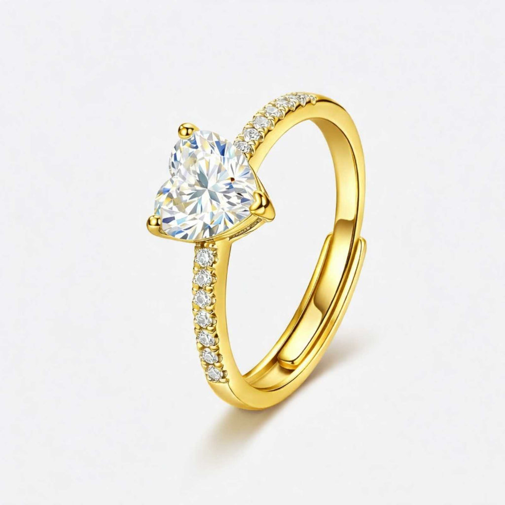 Gold Plated White Heart Cut Solitaire Adjustable Ring
