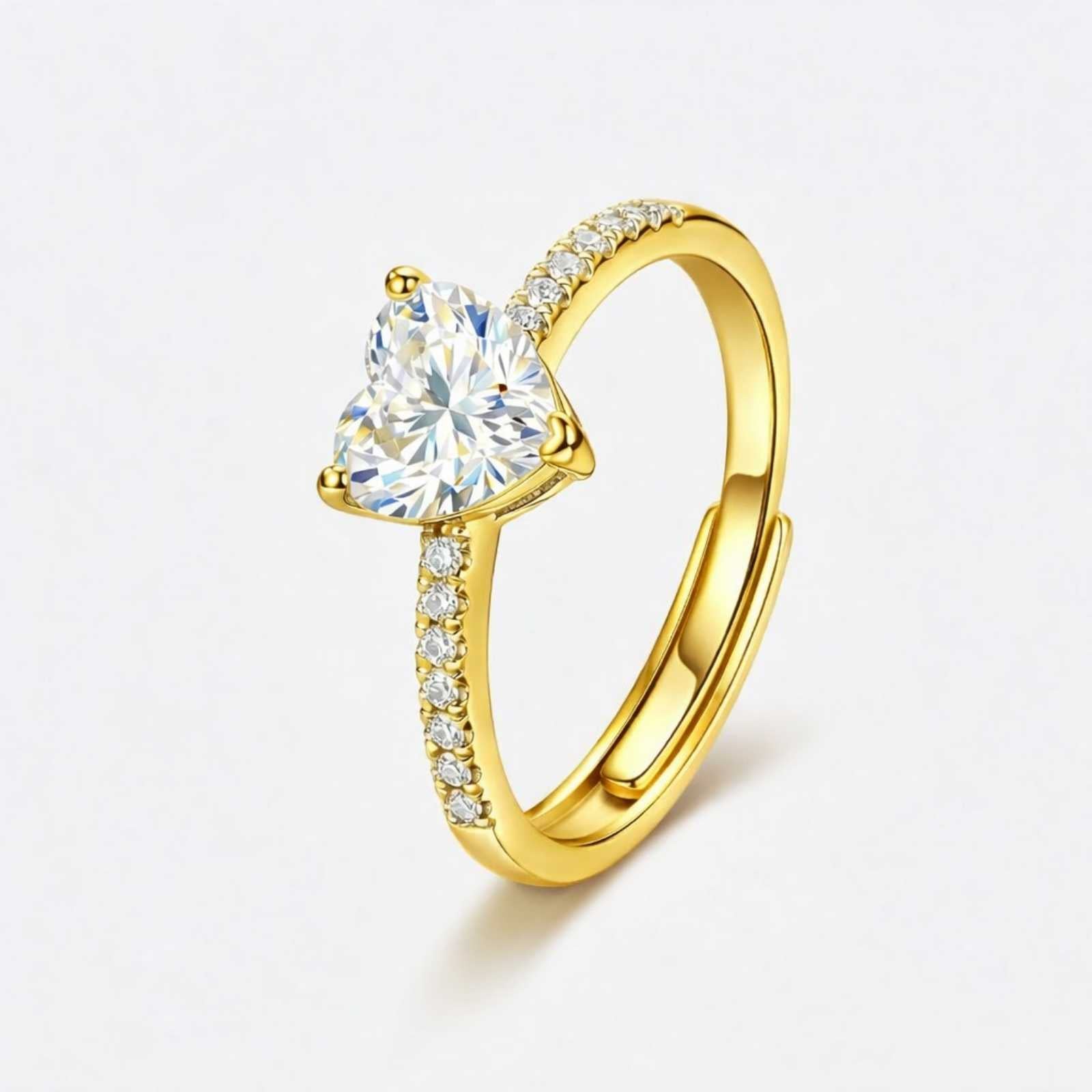 Gold Plated White Heart Cut Solitaire Adjustable Ring
