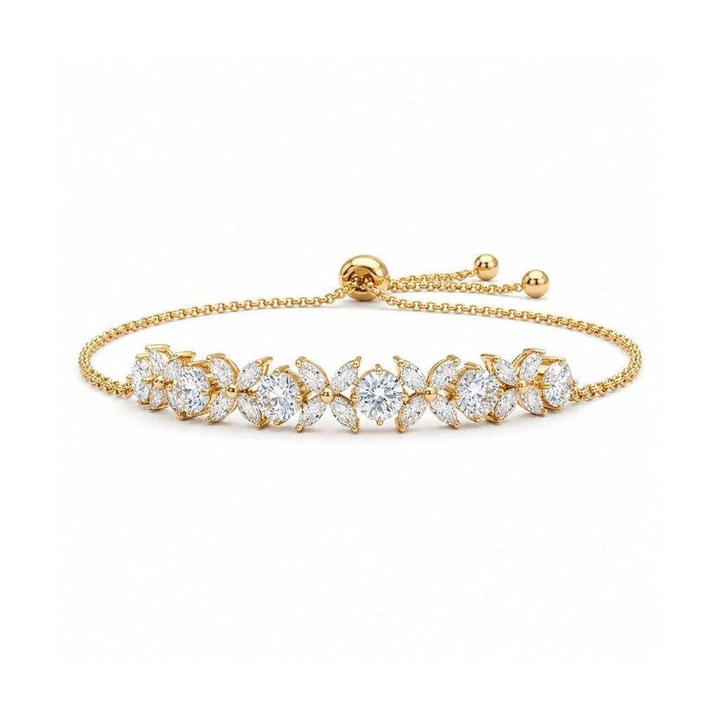Zavera Gold Plated Floral Sparkle American Diamond Bracelet for Women