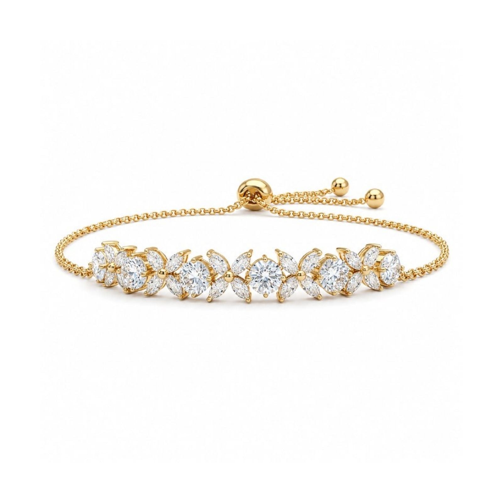 Zavera Gold Plated Floral Sparkle American Diamond Bracelet for Women