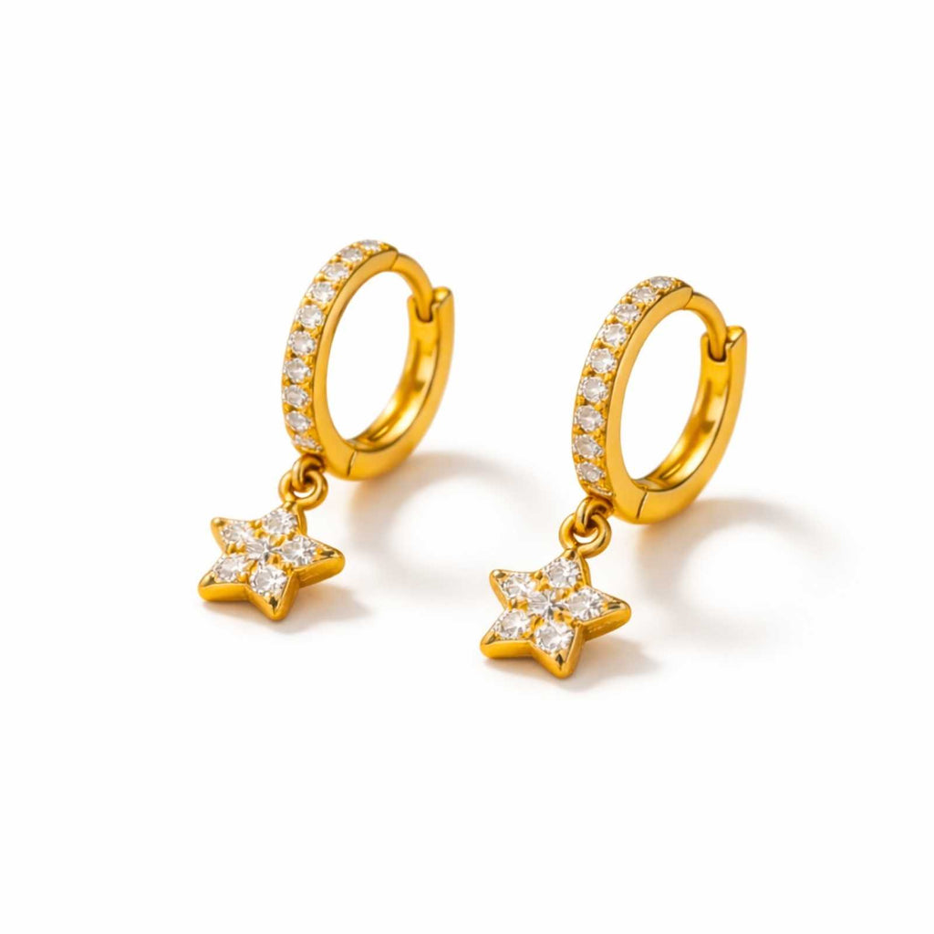 Zavera Sparkling Star Gold Plated Hoop Earrings