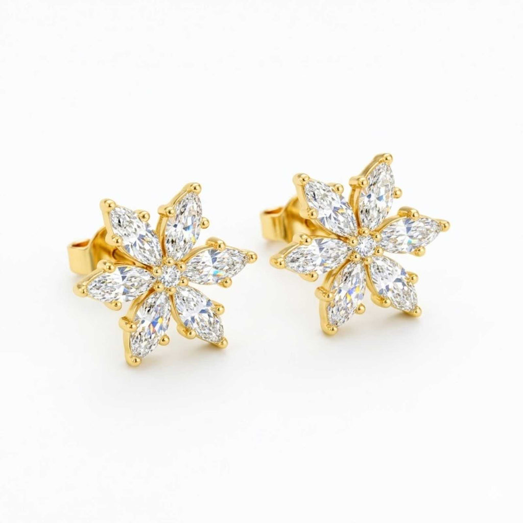 Zavera Blooming Floral Gold Plated Stud Earrings