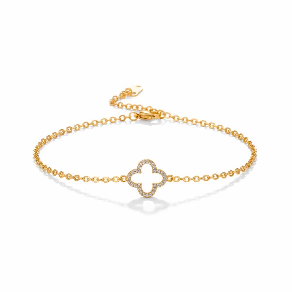 Minimal Clover Charm Gold Plated Bracelet For Women