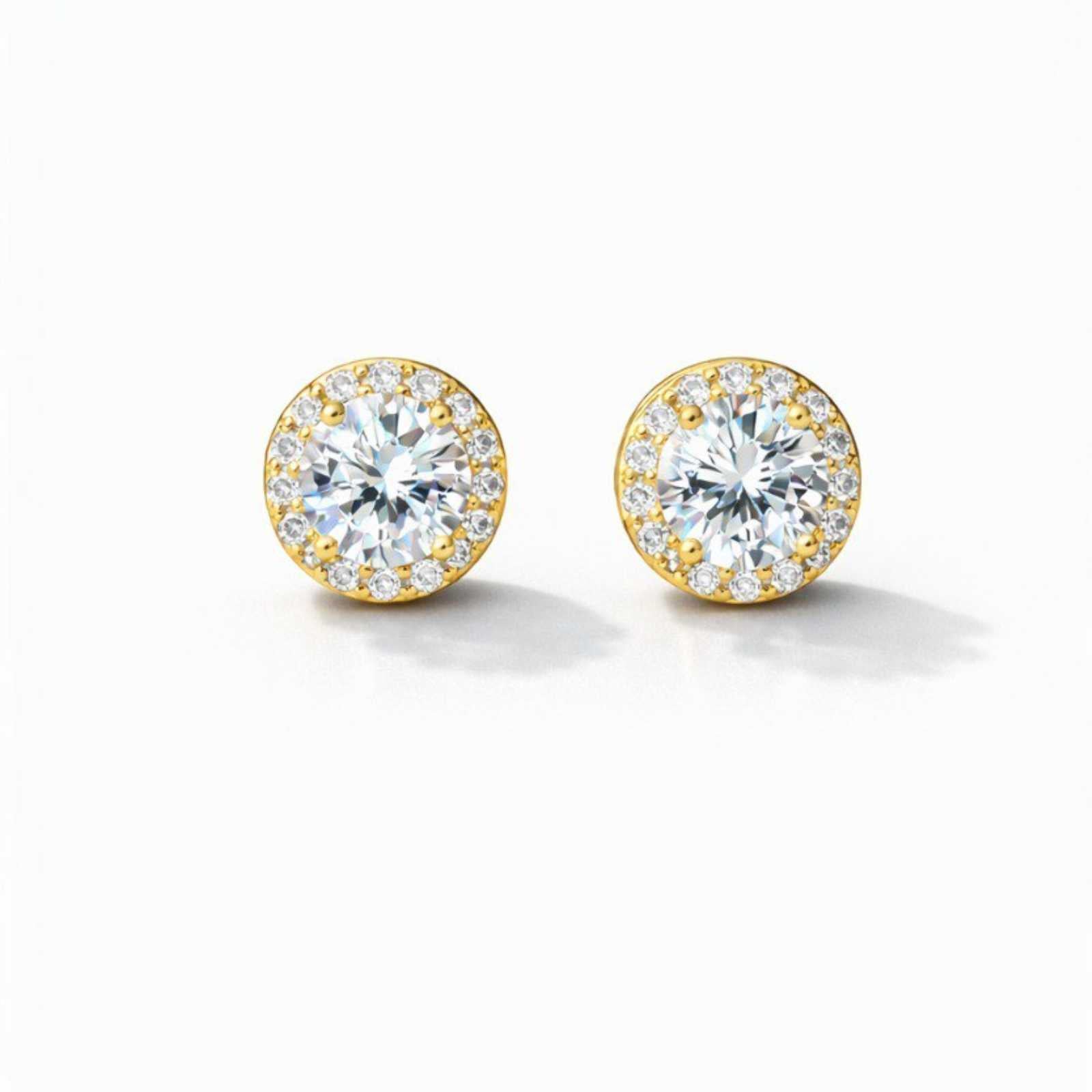 Zavera Gold Plated Round Halo American Diamond Stud Earrings for Women