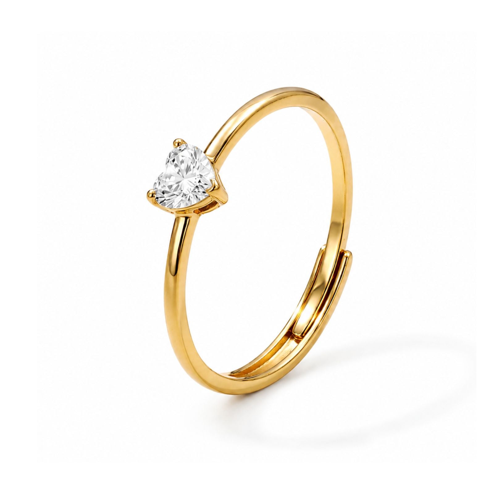 Zavera Brass 22K Heart Shape Solitaire Gold Plated Ring For Women