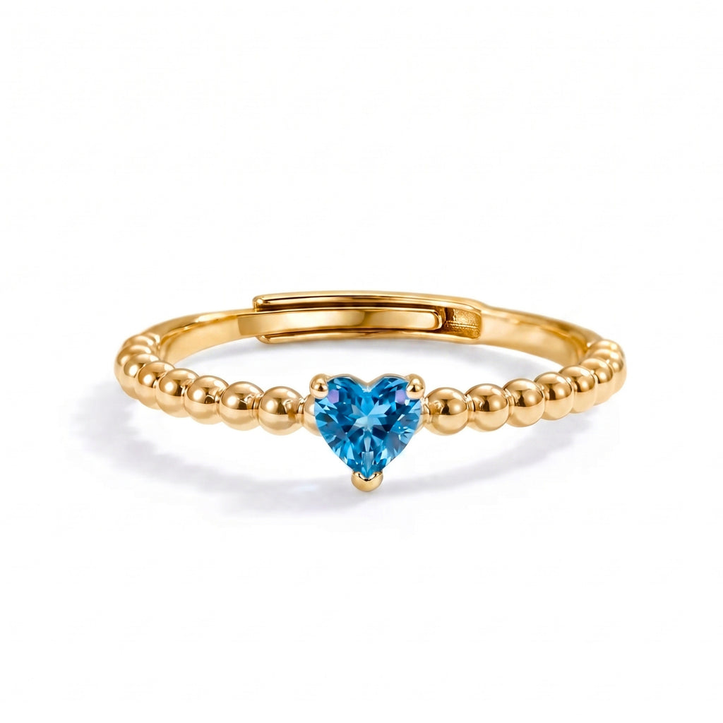 Zavera Brass 22K Gold Plated Blue Heart Ring For Women