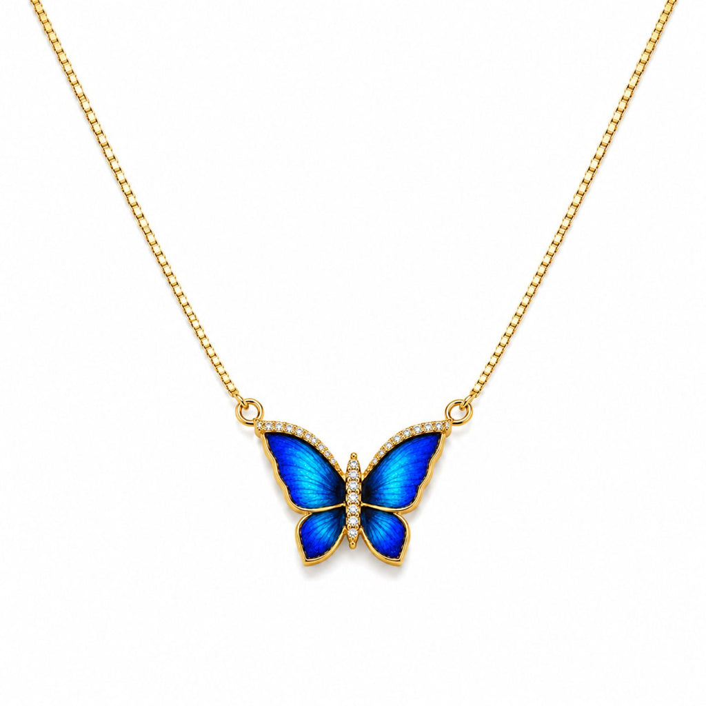 Zavera Gold Plated Blue Enamel Butterfly Pendant For Women