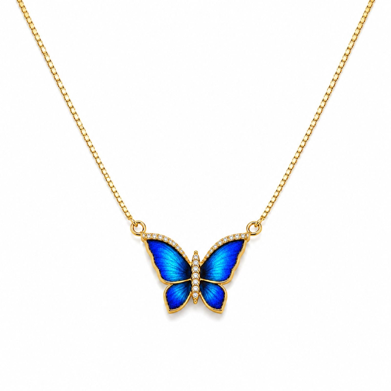 Zavera Gold Plated Blue Enamel Butterfly Pendant For Women